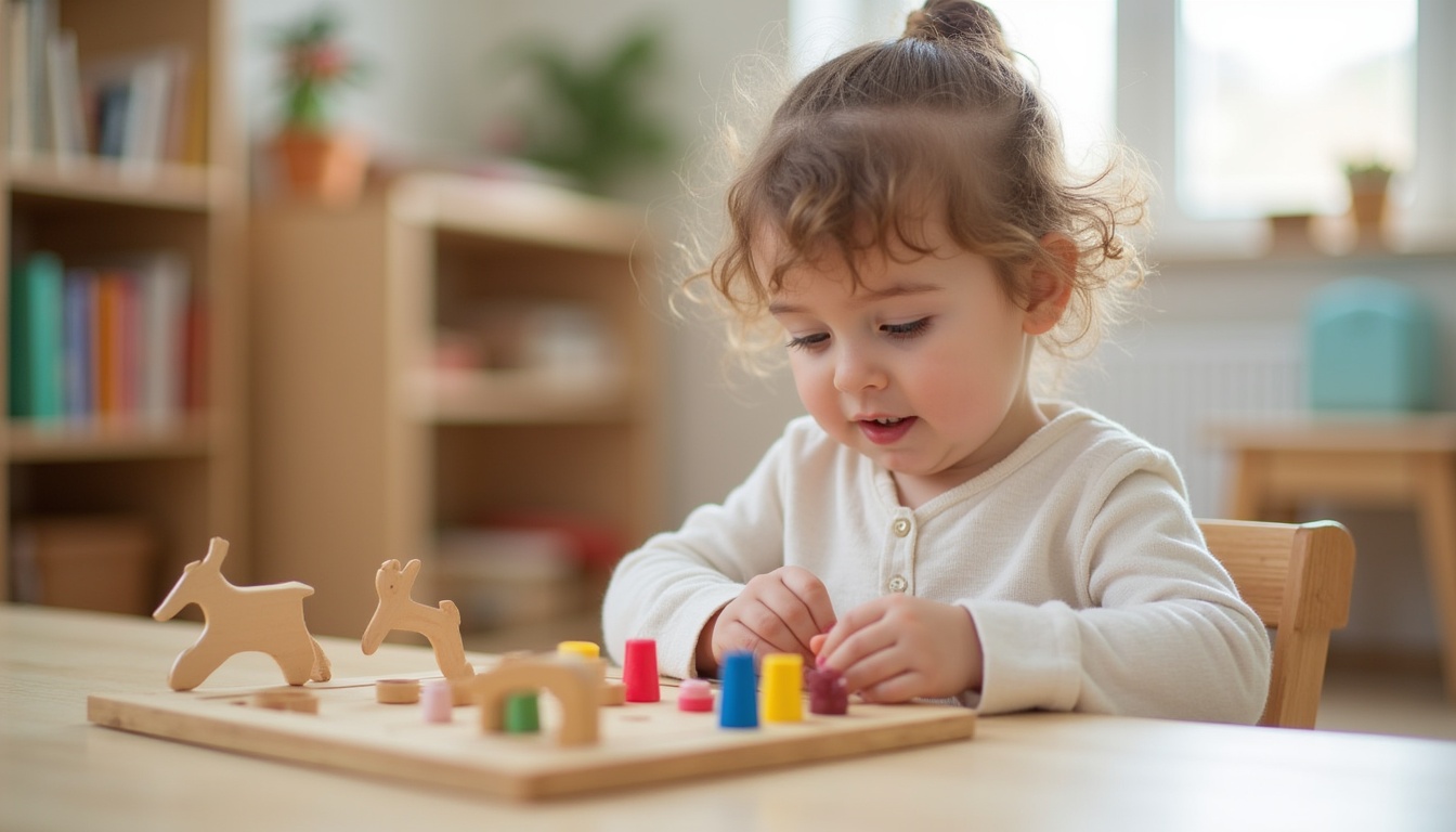 Copii fericiți într-o grădiniță Montessori, explorând materiale educative