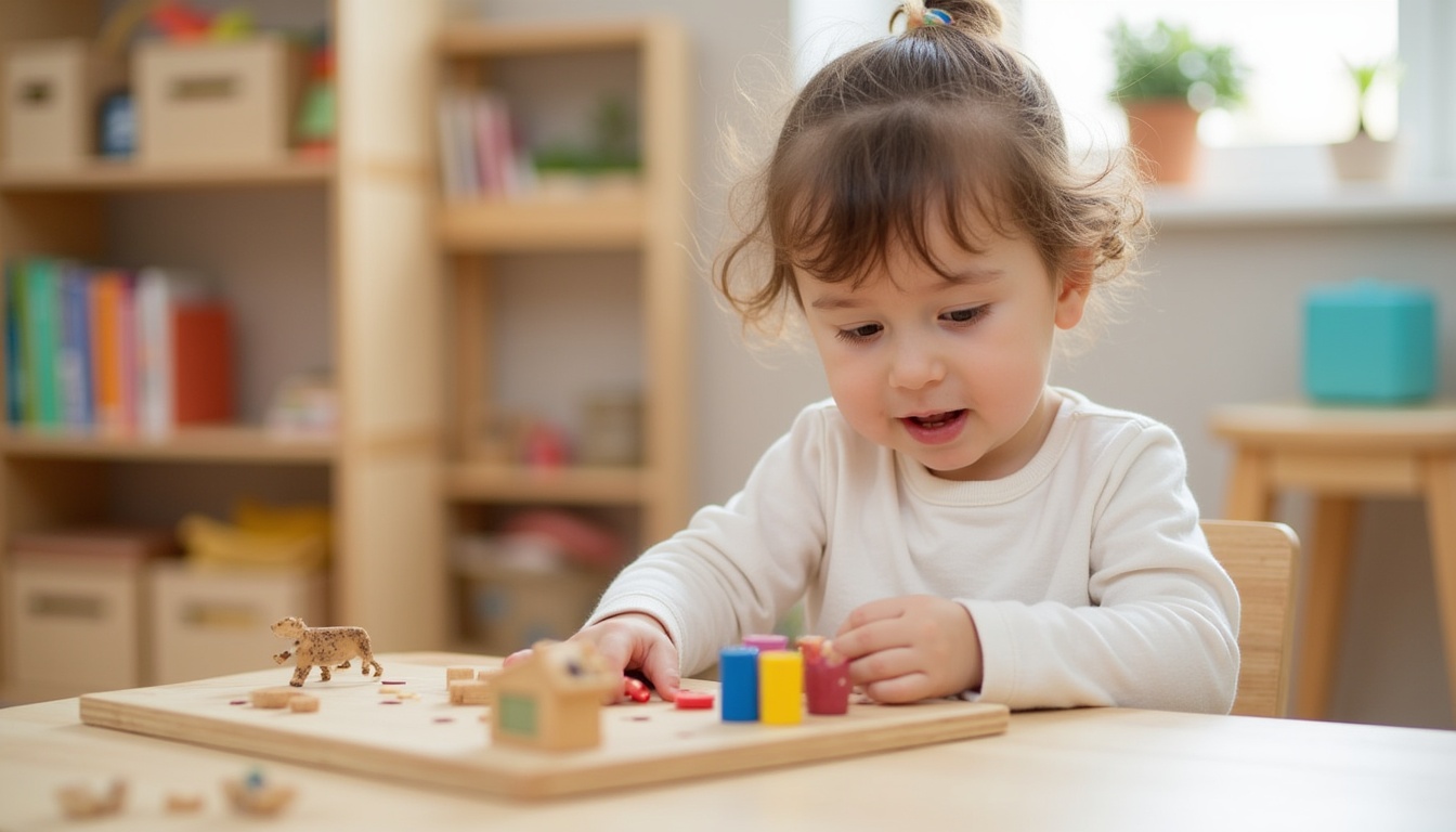 Copii fericiți într-o gradinita maniera Montessori, explorând materiale educaționale