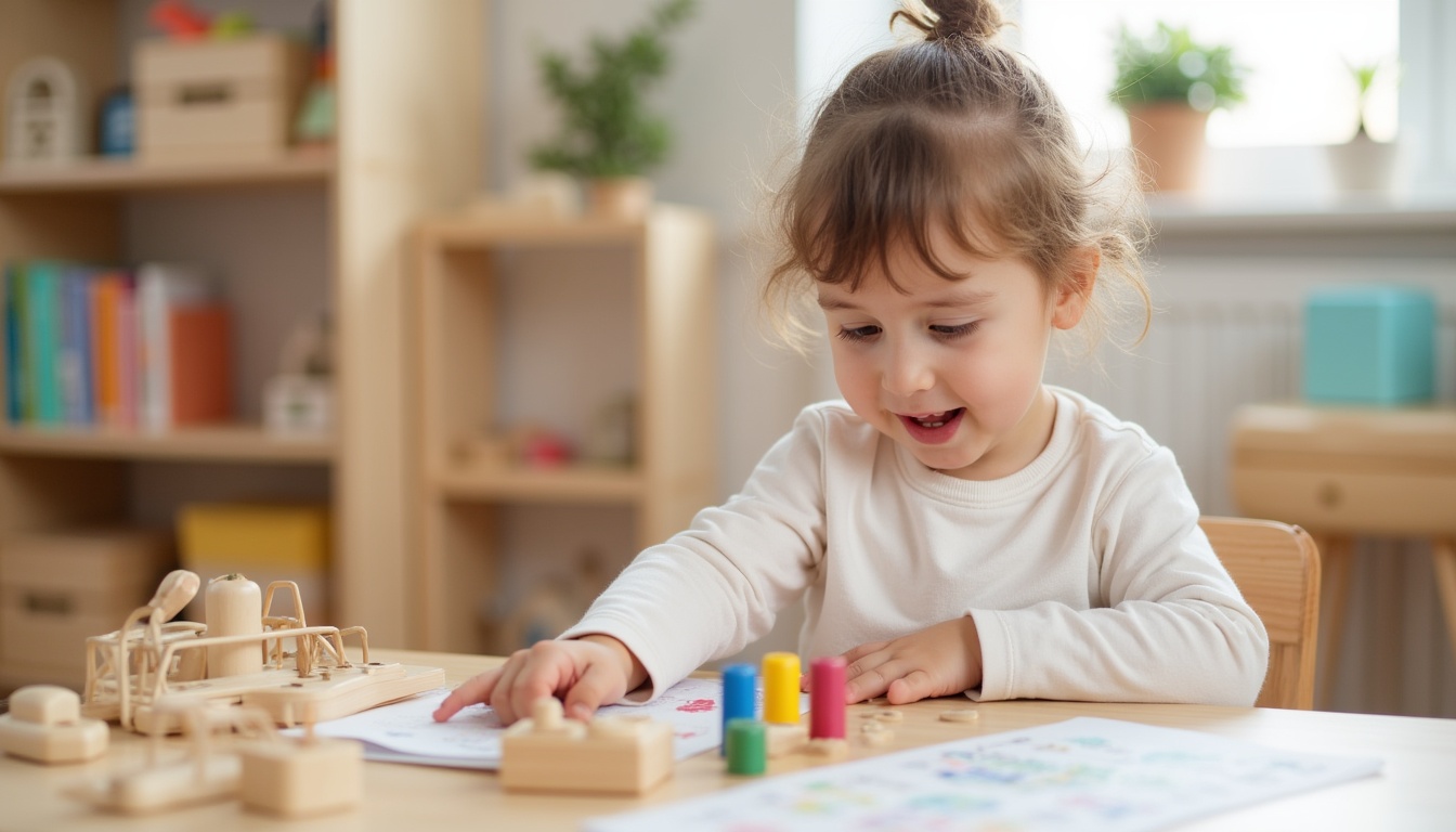 Copii bucuroși explorând materiale într-o grădiniță Montessori
