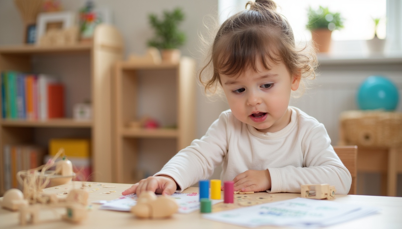 Copii zâmbitori într-o gradinita Montessori, explorând materiale educaționale.